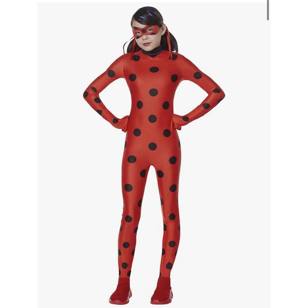 Miraculous Ladybug Costume Child Large 10-12 Jumpsuit Gloves Eye Mask Cos Play